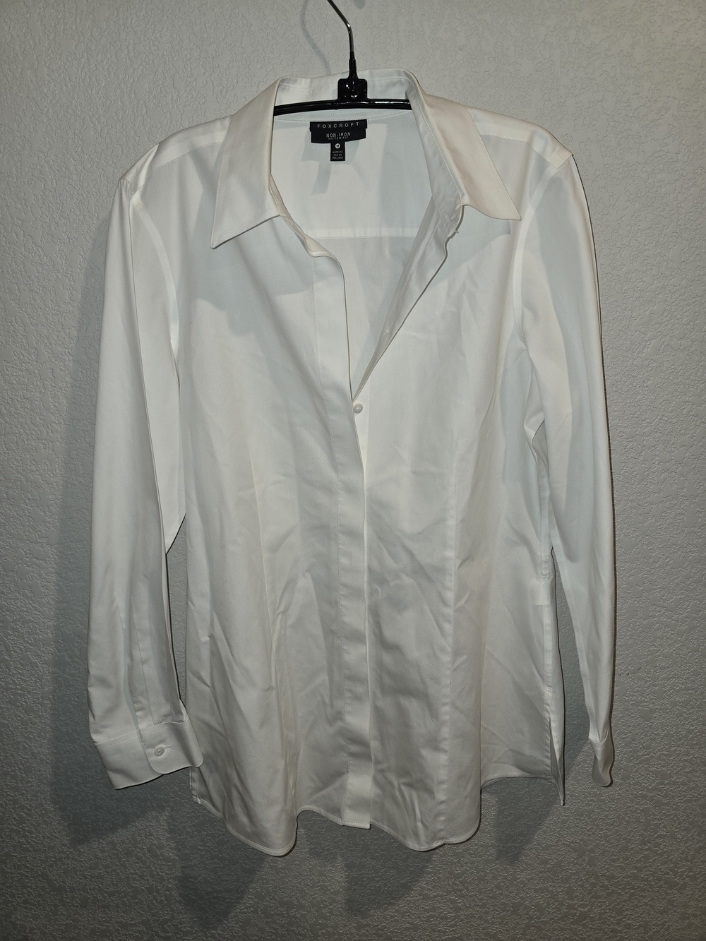 Foxcroft Women's Size 14 White Non-Iron Fitted Fit Long Sleeve Button-Down Shirt